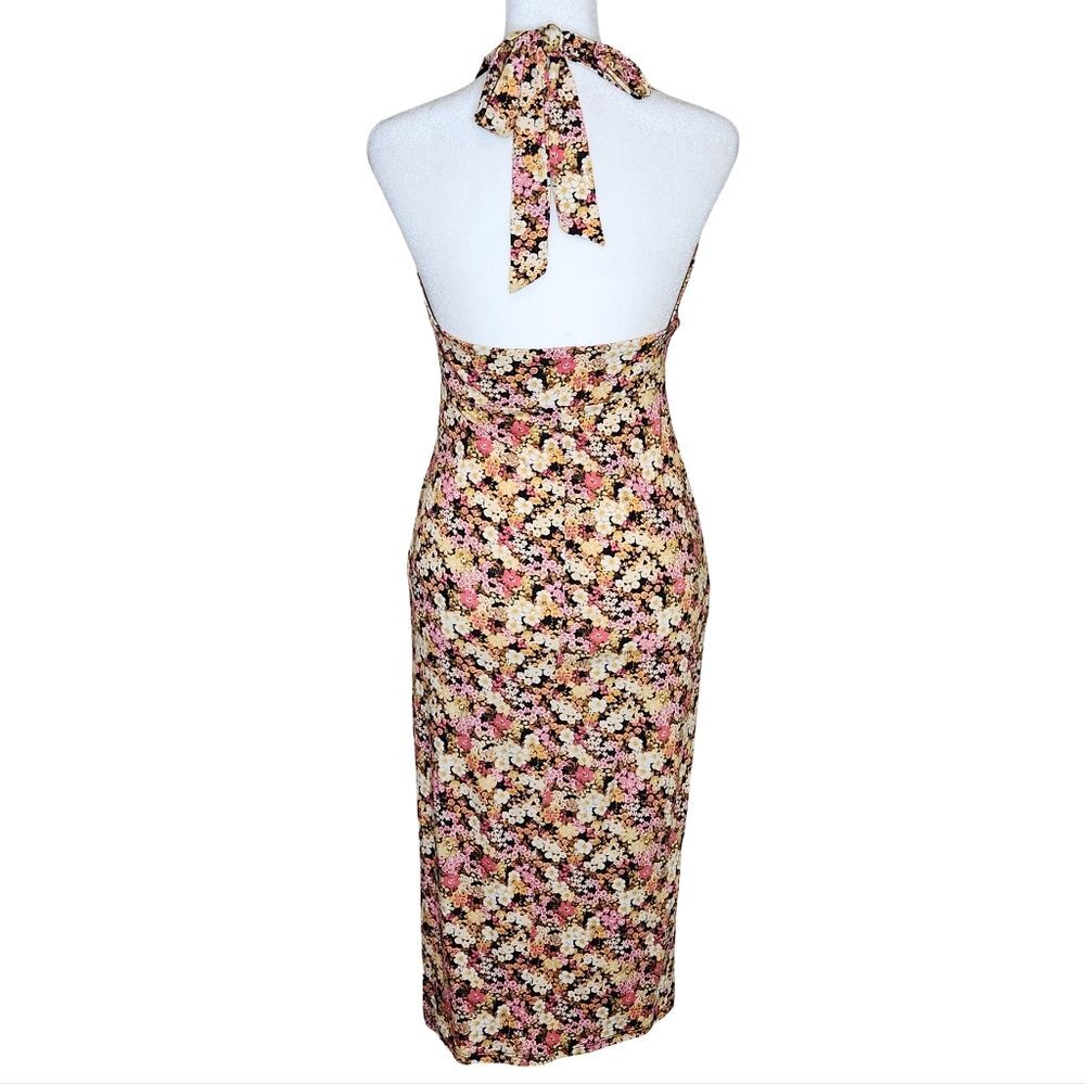 Forever 21 Retro Floral Print Tie Back Halter Midi Dress Medium Summer Boho - Picture 6 of 12